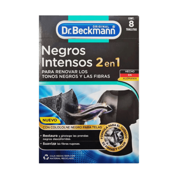 Toallitas Renovadoras de Negros Intensos para Ropa y Fibras, 8 Toallitas, Dr. Beckmann - Comercializadora Galuz